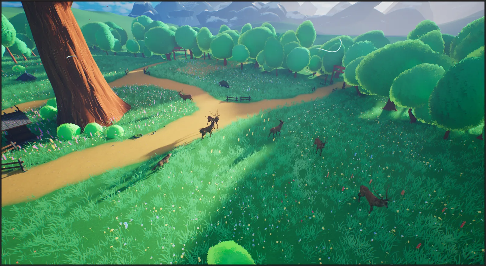 Wolf chasing an animal pack driven by the AI behavior tree